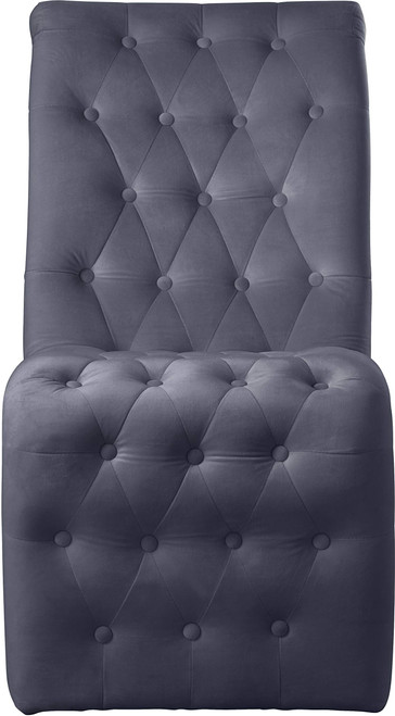 Velvet Upholstered Dining Chair with Deep Detailed Button Tufting and Gold Iron Legs, Grey, 19.5" W x 30" D x 36.5" H, Set of 2