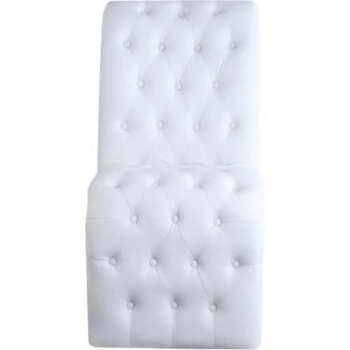 Vegan Leather Upholstered Dining Chair, Deep Detailed Button Tufting, Gold Iron Legs, White, 19.5" W x 30" D x 36.5" H, Set of 2