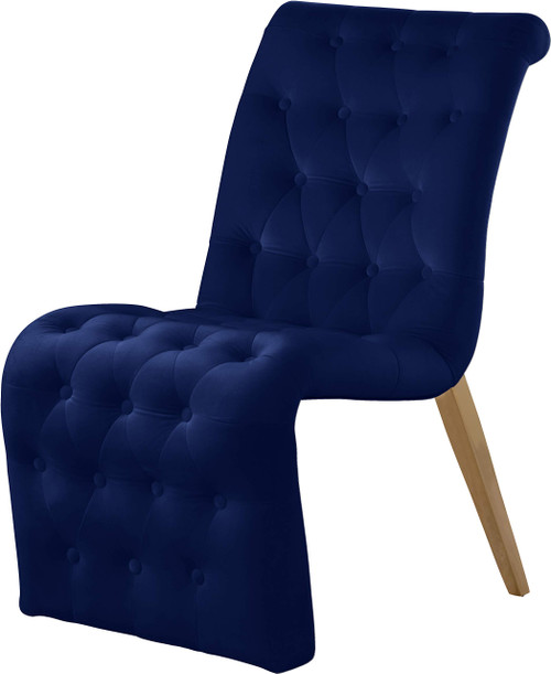 Velvet Upholstered Dining Chair with Deep Detailed Button Tufting and Gold Iron Legs, Navy, 19.5" W x 30" D x 36.5" H, Set of 2