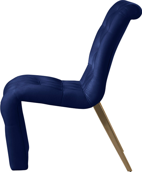Velvet Upholstered Dining Chair with Deep Detailed Button Tufting and Gold Iron Legs, Navy, 19.5" W x 30" D x 36.5" H, Set of 2