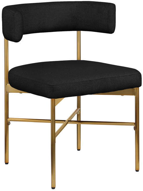 Dining Chair with Rich Black Durable Linen Textured Fabric Upholstery, Metal Frame, 22" W x 21" D x 29.5" H, Black, Set of 2