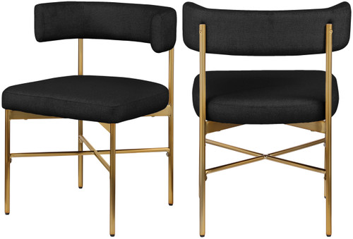 Dining Chair with Rich Black Durable Linen Textured Fabric Upholstery, Metal Frame, 22" W x 21" D x 29.5" H, Black, Set of 2