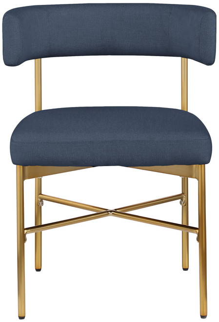 Dining Chair with Rich Deep Navy Durable Linen Textured Fabric Upholstery, Metal Frame, 22" W x 21" D x 29.5" H, Navy, Set of 2