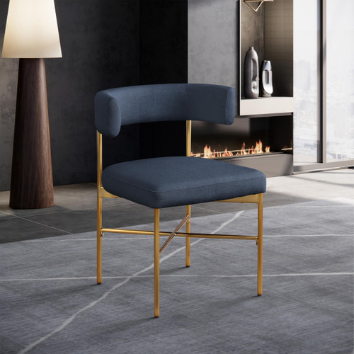 Dining Chair with Rich Deep Navy Durable Linen Textured Fabric Upholstery, Metal Frame, 22" W x 21" D x 29.5" H, Navy, Set of 2