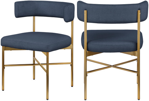 Dining Chair with Rich Deep Navy Durable Linen Textured Fabric Upholstery, Metal Frame, 22" W x 21" D x 29.5" H, Navy, Set of 2