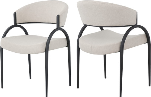 Dining Chair with Soft Beige Linen Textured Polyester Fabric, Matte Black Iron Frame, 20.5" W x 22.5" D x 31.5" H, Beige, Set of 2
