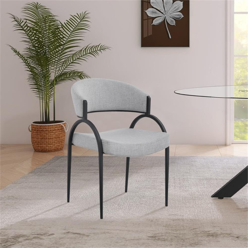 Dining Chair with Soft Grey Linen Textured Polyester Fabric, Matte Black Iron Frame, 20.5" W x 22.5" D x 31.5" H, Grey, Set of 2