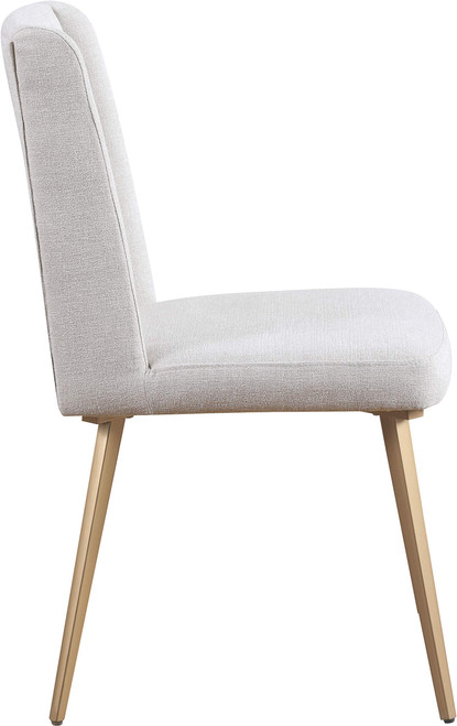 Linen Upholstered Dining Chair with Channel Tufted Wing Back and Brushed Gold Legs, Set of 2, 20" W x 23.5" D x 35.5" H, Cream