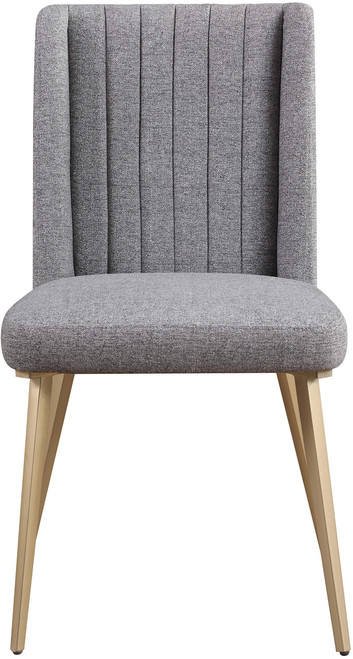 Linen Upholstered Dining Chair with Channel Tufted Wing Back and Brushed Gold Legs, Set of 2, 20" W x 23.5" D x 35.5" H, Grey