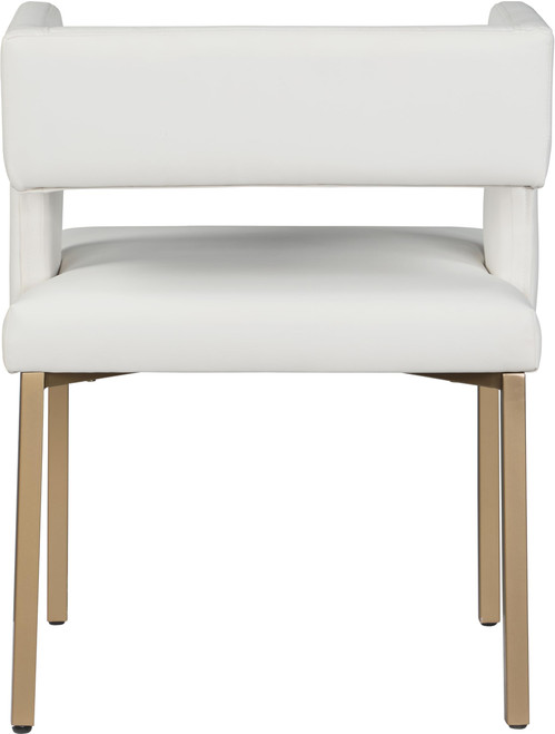 Upholstered Dining Chair with Unique Squared Back and Sturdy Iron Legs, Set of 2, 23" W x 21" D x 30" H, White Faux Leather, Gold