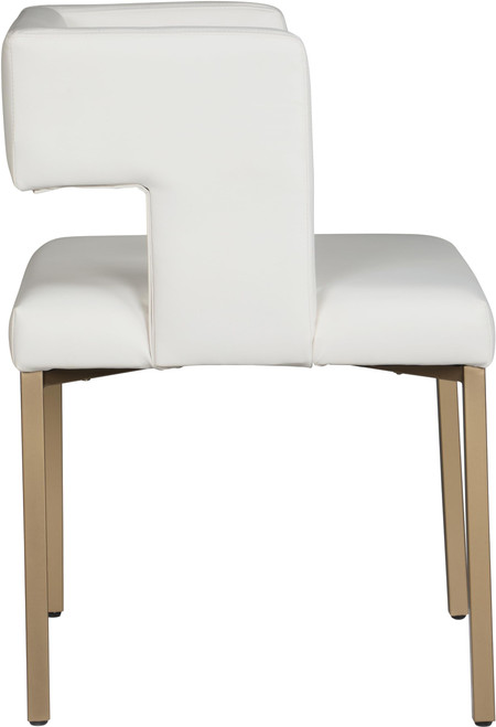 Upholstered Dining Chair with Unique Squared Back and Sturdy Iron Legs, Set of 2, 23" W x 21" D x 30" H, White Faux Leather, Gold