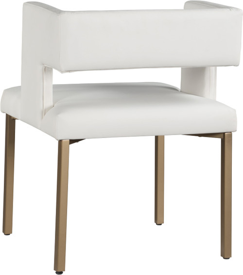 Upholstered Dining Chair with Unique Squared Back and Sturdy Iron Legs, Set of 2, 23" W x 21" D x 30" H, White Faux Leather, Gold