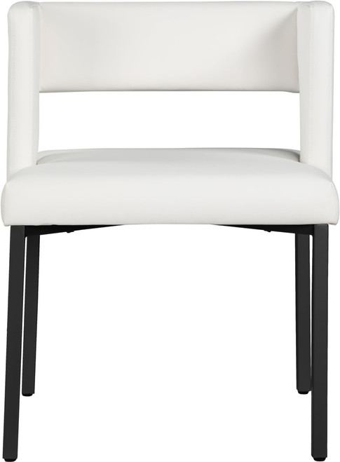 Upholstered Dining Chair with Squared Back and Sturdy Iron Legs, Set of 2, White Faux Leather, Matte Black, 23" W x 21" D x 30" H