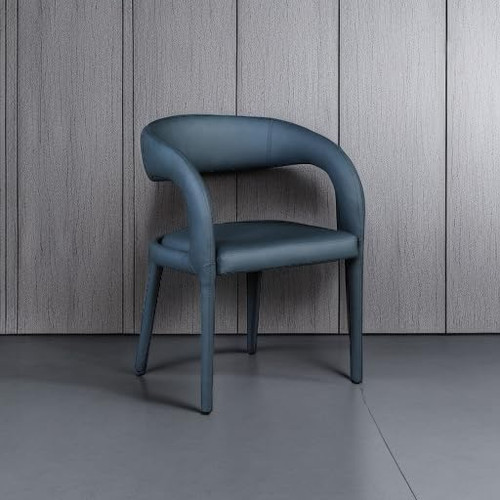 Vegan Leather Upholstered Dining Chair with Rounded Back, 23.5" W x 22" D x 31" H, Navy