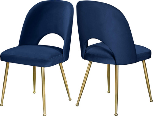 Velvet Upholstered Dining Chair with Brushed Gold Ball Design Legs, Set of 2, 20" W x 21.5" D x 34.5" H, Navy