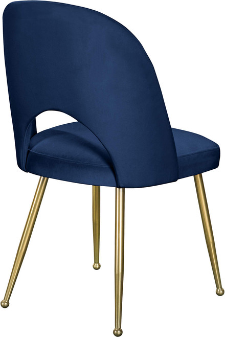 Velvet Upholstered Dining Chair with Brushed Gold Ball Design Legs, Set of 2, 20" W x 21.5" D x 34.5" H, Navy