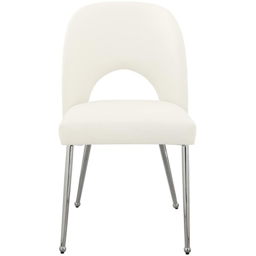 Vegan Leather Upholstered Dining Chair, Set of 2, Cream, 19.5" W x 22" D x 34" H