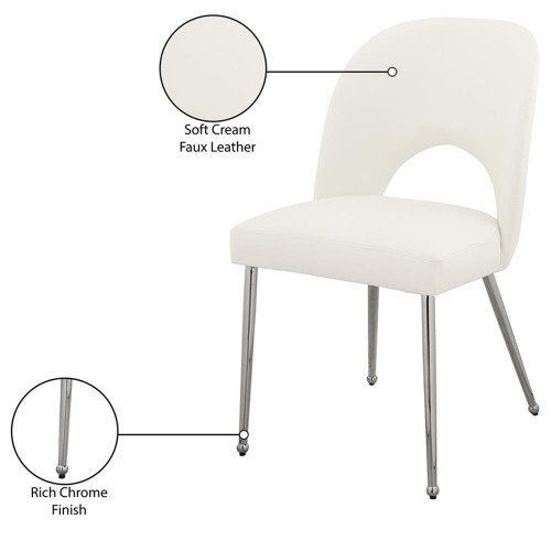Vegan Leather Upholstered Dining Chair, Set of 2, Cream, 19.5" W x 22" D x 34" H