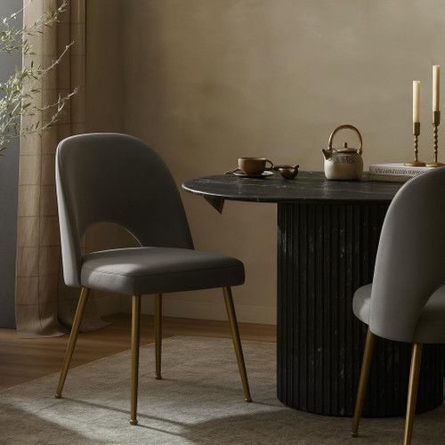Velvet Upholstered Dining Chair with Brushed Gold Ball Design Legs, Set of 2, 20" W x 21.5" D x 34.5" H, Grey