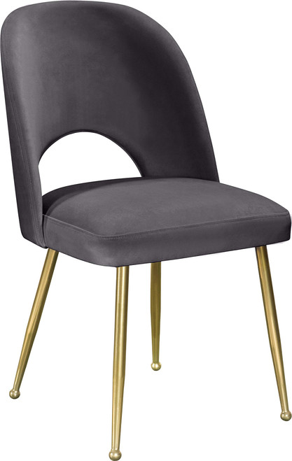 Velvet Upholstered Dining Chair with Brushed Gold Ball Design Legs, Set of 2, 20" W x 21.5" D x 34.5" H, Grey