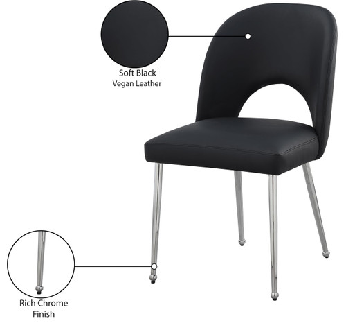 Vegan Leather Upholstered Dining Chair, Set of 2, Black, 19.5" W x 22" D x 34" H