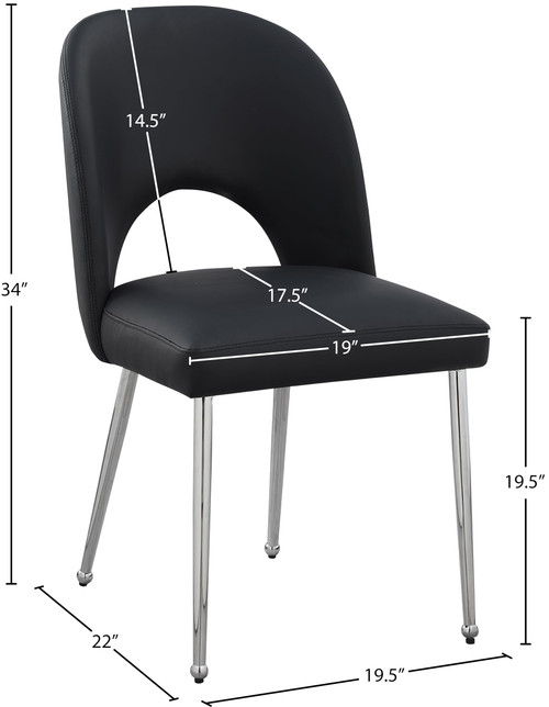 Vegan Leather Upholstered Dining Chair, Set of 2, Black, 19.5" W x 22" D x 34" H