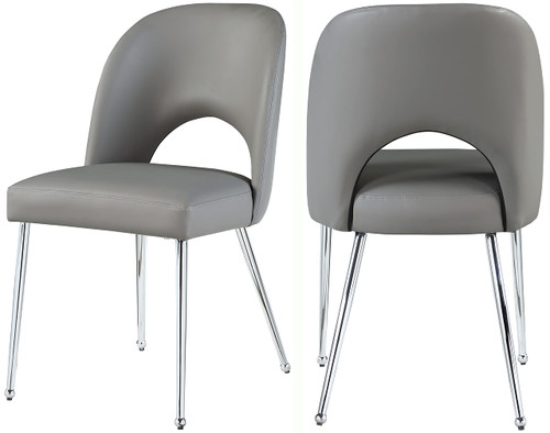 Vegan Leather Upholstered Dining Chair, Set of 2, Grey, 19.5" W x 22" D x 34" H
