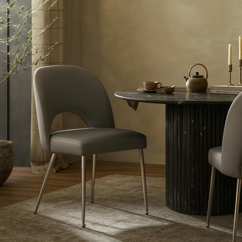 Vegan Leather Upholstered Dining Chair, Set of 2, Grey, 19.5" W x 22" D x 34" H