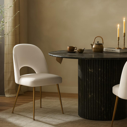 Velvet Upholstered Dining Chair with Brushed Gold Ball Design Legs, Set of 2, 20" W x 21.5" D x 34.5" H, Cream