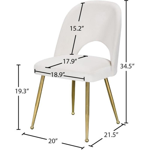 Velvet Upholstered Dining Chair with Brushed Gold Ball Design Legs, Set of 2, 20" W x 21.5" D x 34.5" H, Cream