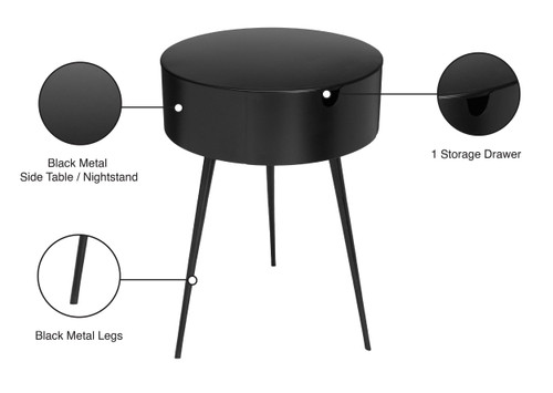 Durable Metal Side Table/Nightstand, 16" W x 16" D x 23" H, Black