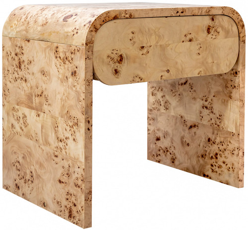 Mid-Century Modern Nightstand, Natural Burl Wood, 24" W x 18" D x 23" H