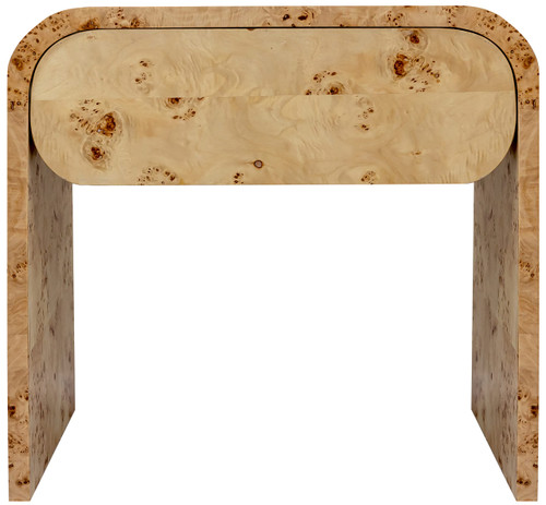 Mid-Century Modern Nightstand, Natural Burl Wood, 24" W x 18" D x 23" H