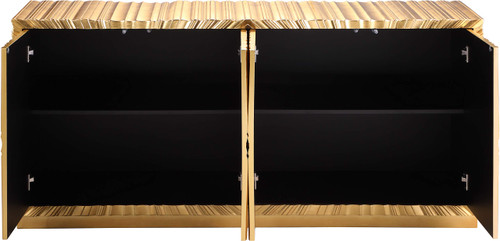 Golda Collection Modern | Contemporary Gold Leaf Sideboard/Buffet with Intricate Hand Carved Starburst Design, 66" W x 18" D x 31" H