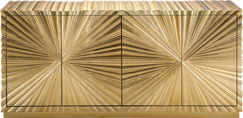 Golda Collection Modern | Contemporary Gold Leaf Sideboard/Buffet with Intricate Hand Carved Starburst Design, 66" W x 18" D x 31" H