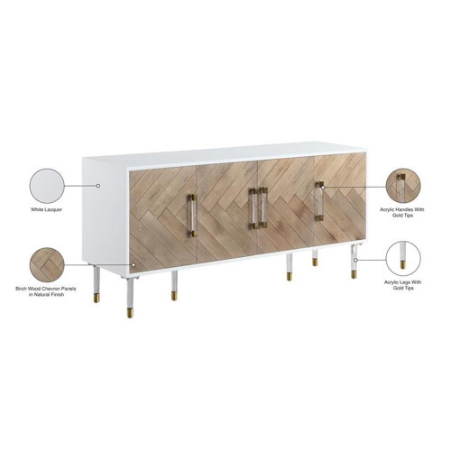 315 Jive Collection Modern | Contemporary White Lacquer Sideboard/Buffet with Gold Tipped Acrylic Legs, 64" W x 18" D x 31" H