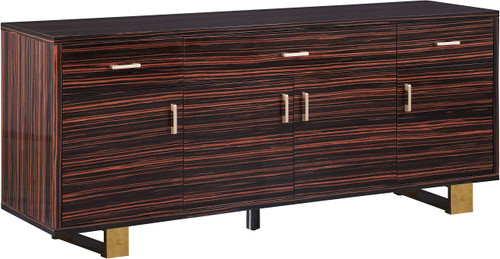 357 Excel Collection Modern | Contemporary Wood Frame Sideboard/Buffet Table with Durable Stainless Steel Base, Brown Zebra Wood Lacquer, Gold Finish, 72" W x 18" D x 31" H