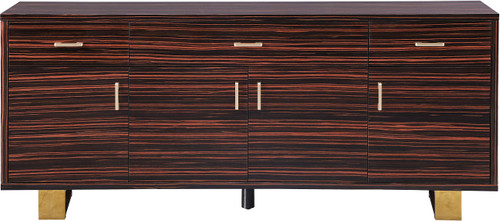357 Excel Collection Modern | Contemporary Wood Frame Sideboard/Buffet Table with Durable Stainless Steel Base, Brown Zebra Wood Lacquer, Gold Finish, 72" W x 18" D x 31" H
