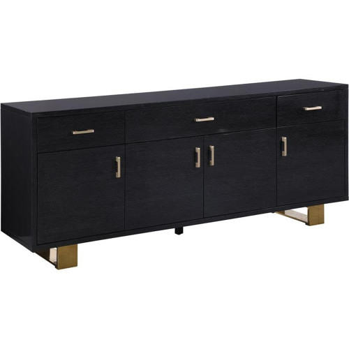 356 Excel Collection Modern | Contemporary Wood Frame Sideboard/Buffet Table with Durable Stainless Steel Base, Grey Oak Veneer Lacquer Top, Gold Finish, 72" W x 18" D x 31" H