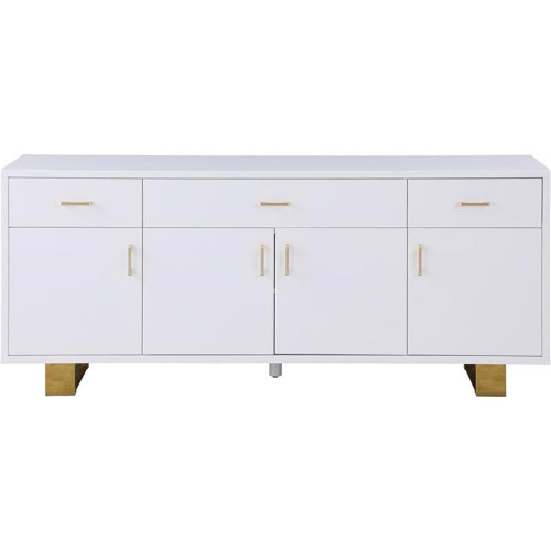 355 Excel Collection Modern | Contemporary Wood Frame Sideboard/Buffet Table with Durable Stainless Steel Base, Rich White Lacquer Top, Gold Finish, 72" W x 18" D x 31" H