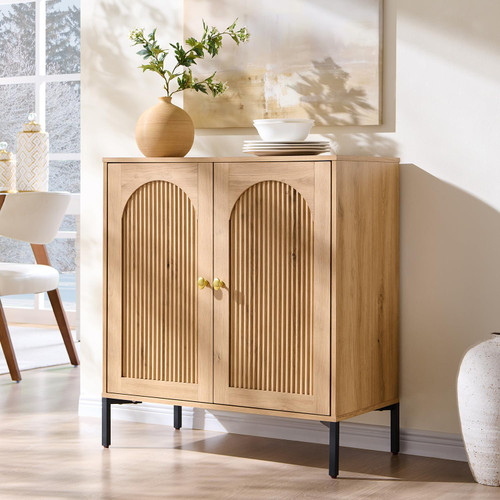 34" Tall Modern Arched Sideboard Buffet Cabinet with Storage, Natural
