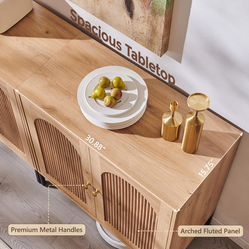 34" Tall Modern Arched Sideboard Buffet Cabinet with Storage, Natural