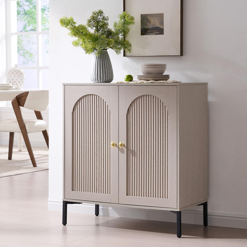 34"Tall Modern Arch Sideboard Buffet Cabinet with Storage, Light Grey