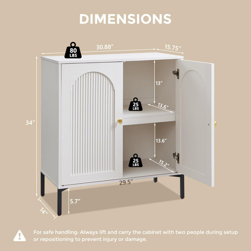 34" Tall Modern Arched Sideboard Buffet Cabinet with Storage, White