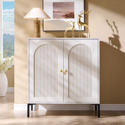 34" Tall Modern Arched Sideboard Buffet Cabinet with Storage, White