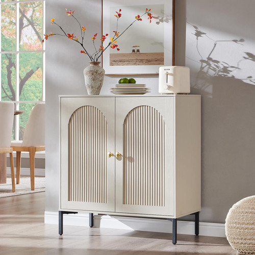 34" Tall Modern Arched Sideboard Buffet Cabinet with Storage, Cream