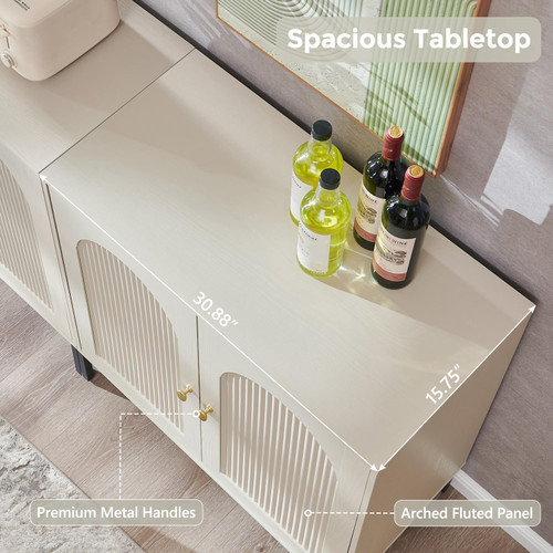 34" Tall Modern Arched Sideboard Buffet Cabinet with Storage, Cream
