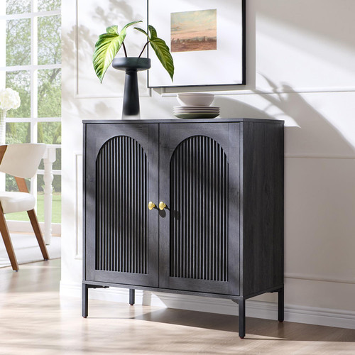 34" Tall Modern Arch Sideboard Buffet Cabinet with Storage, Dark Grey
