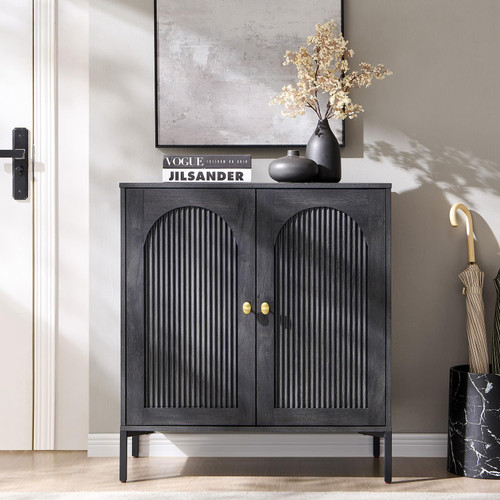 34" Tall Modern Arch Sideboard Buffet Cabinet with Storage, Dark Grey