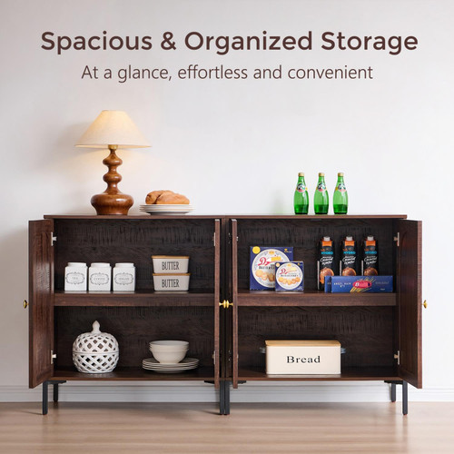 61.75" W Modern Arched Sideboard Buffet Cabinet with Storage, Brown